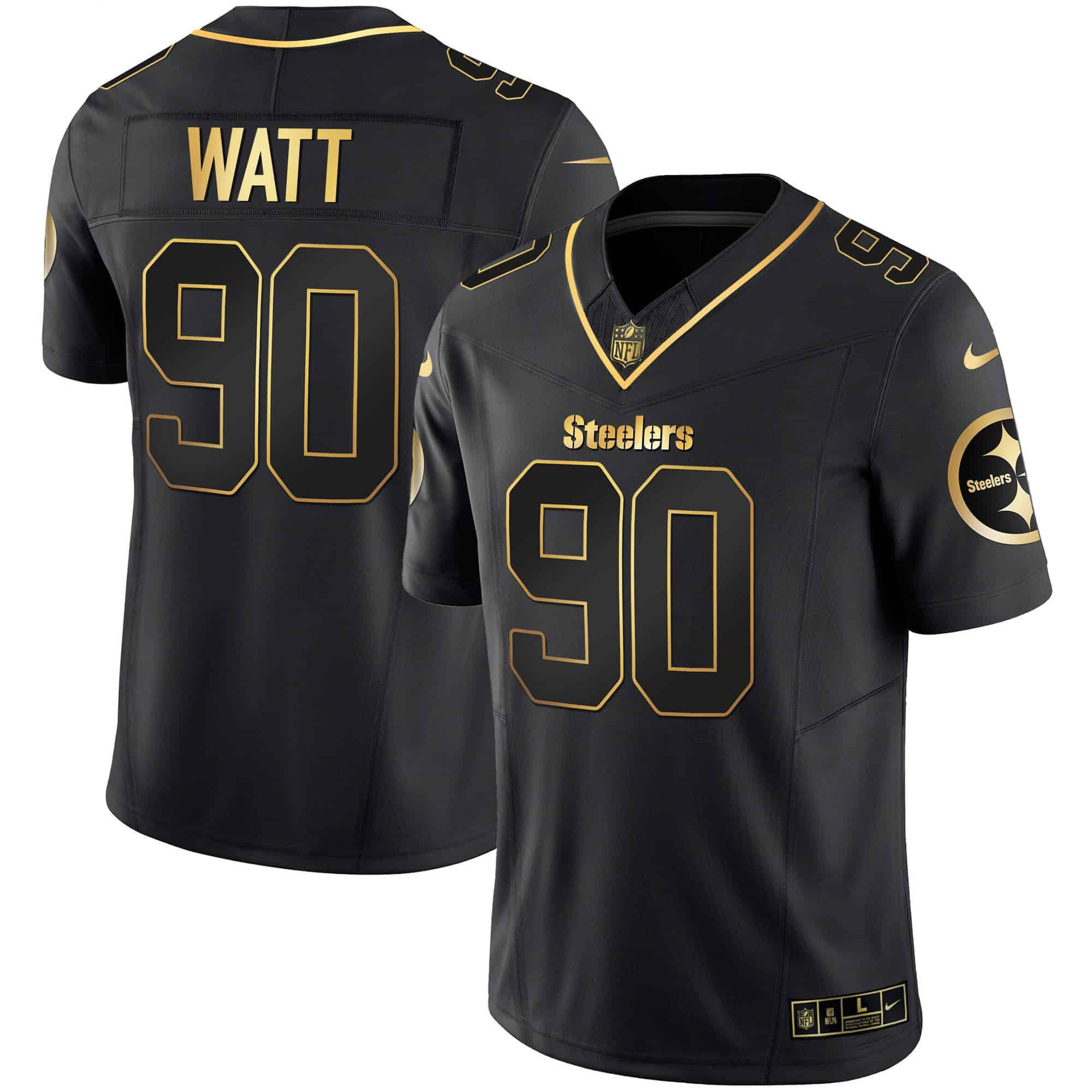 Men Pittsburgh Steelers 90 Watt Black Gold 2024 Nike Vapor Limited NFL Jersey style 2